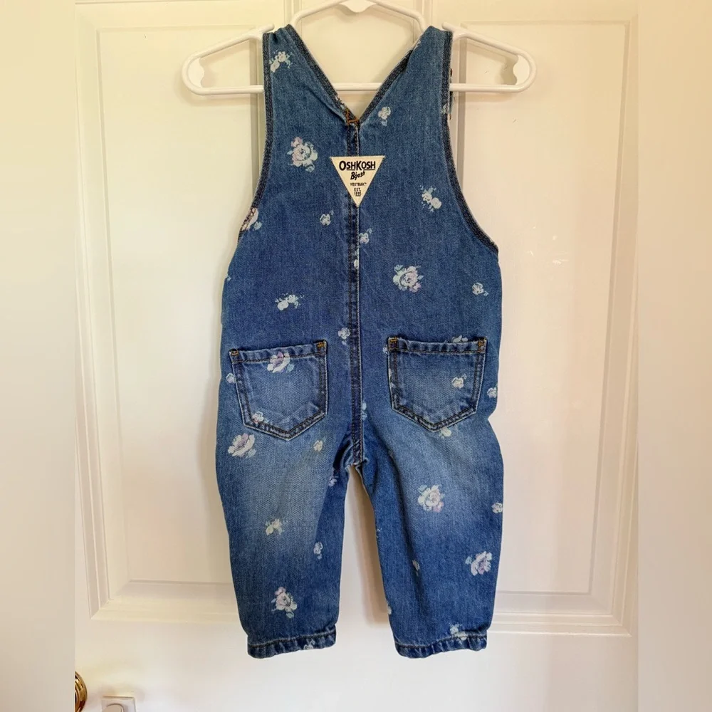 Adorable Floral Denim Baby Girl Overalls - Size 3-6 months
